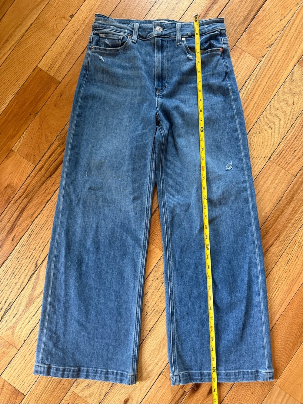 PAIGE Anessa Wide Leg Jeans Med Wash Womens Size 27 High Rise Stretch Distressed - Picture 12 of 15